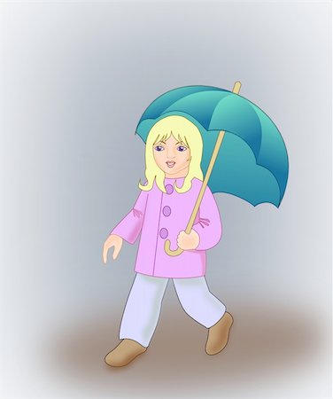 A blond girl walking with an umbrella. Stock Photo - Budget Royalty-Free & Subscription, Code: 400-04255191