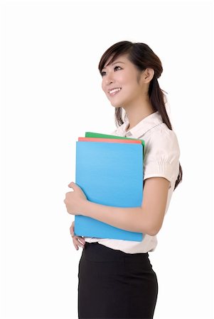 simsearch:400-04255437,k - Attractive secretary holding files with smile against white background. Foto de stock - Super Valor sin royalties y Suscripción, Código: 400-04255433