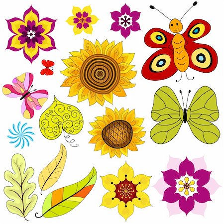 simsearch:400-04239996,k - Collection decorative  isolated flowers and  butterflies on white (vector) Photographie de stock - Aubaine LD & Abonnement, Code: 400-04255480