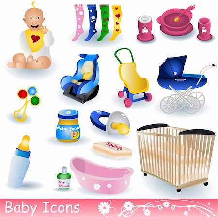 Vector illustration of different colored baby icons. Stock Photo - Budget Royalty-Free & Subscription, Code: 400-04255529