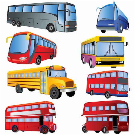 simsearch:400-08162481,k - Vector illustration of 8 different bus types isolated on white background. Stock Photo - Budget Royalty-Free & Subscription, Code: 400-04255547
