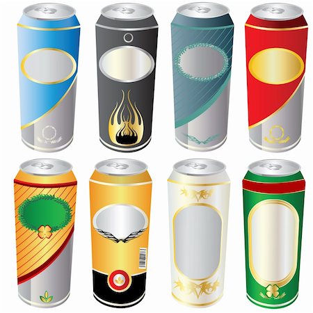 stiven (artist) - Set of eight different cans, vector illustrations isolated on white background. Fotografie stock - Microstock e Abbonamento, Codice: 400-04255549