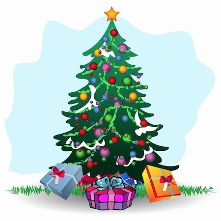 Vector illustration of a Christmas tree with presents. Stock Photo - Budget Royalty-Free & Subscription, Code: 400-04255565