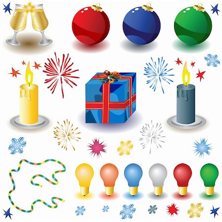 simsearch:400-09084472,k - Vector illustration of different colored Christmas elements. Stock Photo - Budget Royalty-Free & Subscription, Code: 400-04255561