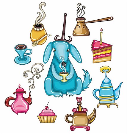simsearch:400-05371796,k - Funny, coffee, mate, tea, set with cute dog Stock Photo - Budget Royalty-Free & Subscription, Code: 400-04255595