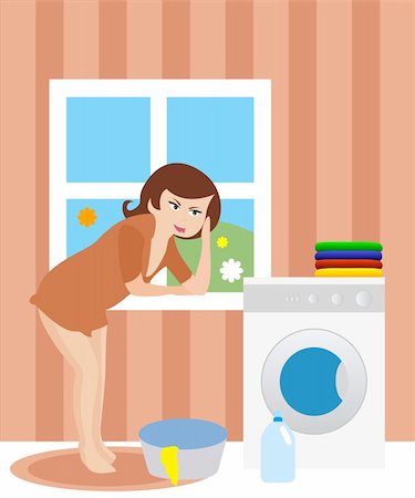 robisklp (artist) - Housewife in the laundry Fotografie stock - Microstock e Abbonamento, Codice: 400-04255725