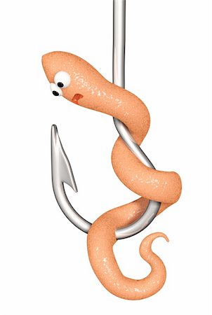 simsearch:400-08258030,k - 3d scared worm on a fishing hook. Isolated over white Stock Photo - Budget Royalty-Free & Subscription, Code: 400-04255875