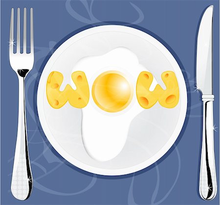 simsearch:400-04744990,k - illustration of wow text made of cheese and egg on plate with cutlery Stock Photo - Budget Royalty-Free & Subscription, Code: 400-04255954
