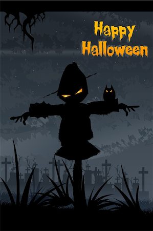 illustration of halloween scarecrow standing at dark night Stock Photo - Budget Royalty-Free & Subscription, Code: 400-04255956