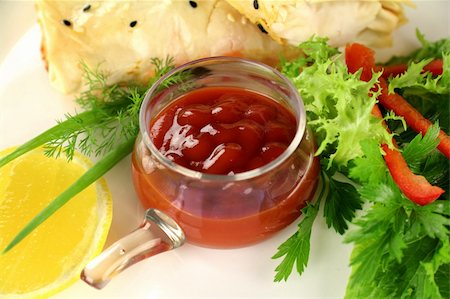 simsearch:400-05255035,k - Delicious hot spicy chilli relish served with pastries as a condiment. Stock Photo - Budget Royalty-Free & Subscription, Code: 400-04256038