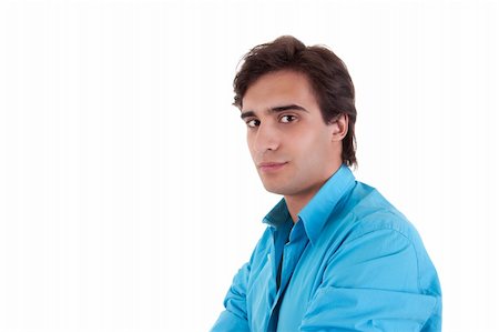 simsearch:400-06477858,k - Handsome man, with blue shirt, isolated on white background. Studio shot Stock Photo - Budget Royalty-Free & Subscription, Code: 400-04256256