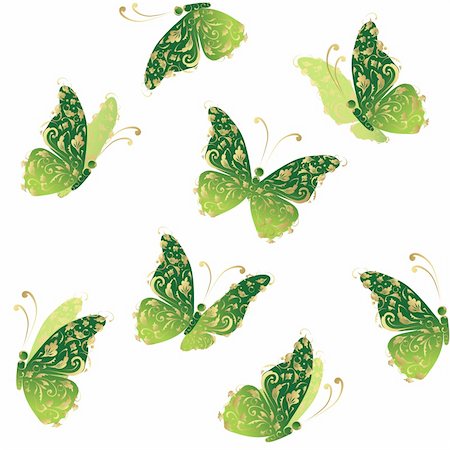 simsearch:400-08787096,k - Green art butterfly flying, floral golden ornament Photographie de stock - Aubaine LD & Abonnement, Code: 400-04256397