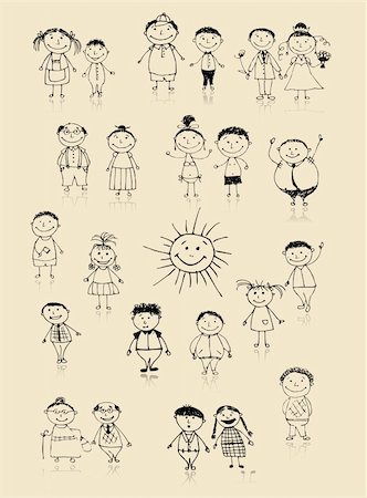 father daughter dancing - Happy big family smiling together, drawing sketch Stock Photo - Budget Royalty-Free & Subscription, Code: 400-04256407