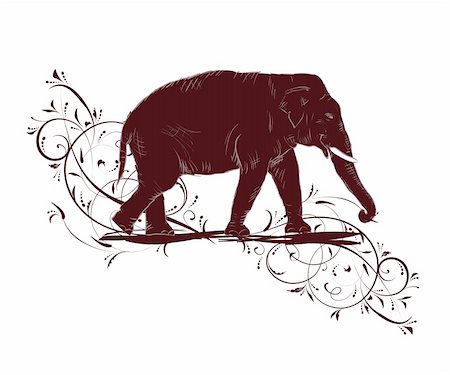 simsearch:400-07217139,k - Elephant sketch decorated floral design Photographie de stock - Aubaine LD & Abonnement, Code: 400-04256400