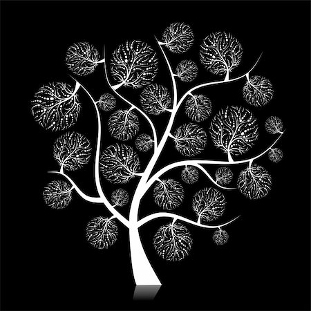 simsearch:400-04256433,k - Art tree silhouette on black for your design Photographie de stock - Aubaine LD & Abonnement, Code: 400-04256439