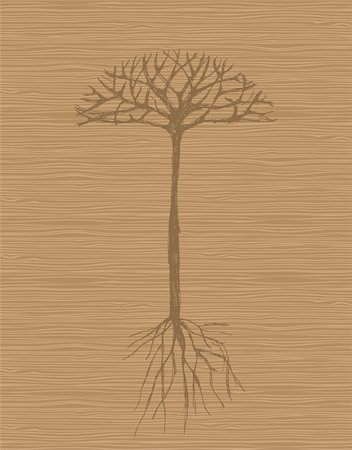 Art tree with roots on wooden background Stock Photo - Budget Royalty-Free & Subscription, Code: 400-04256449