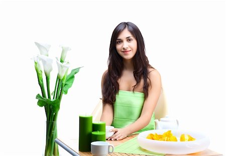beautiful woman  in cafe over white background Photographie de stock - Aubaine LD & Abonnement, Code: 400-04256556