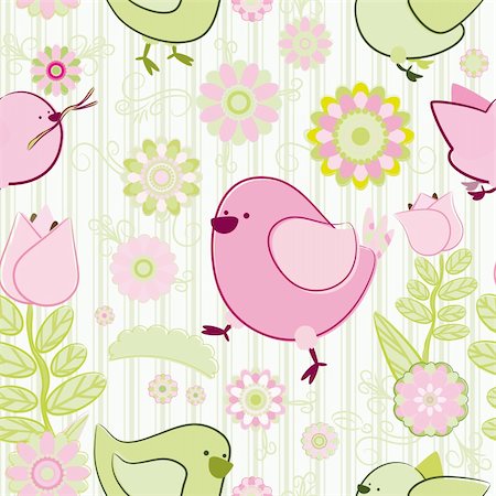 simsearch:400-04280917,k - Painted birds and flowers on a light background - seamless texture. Stock Photo - Budget Royalty-Free & Subscription, Code: 400-04256730