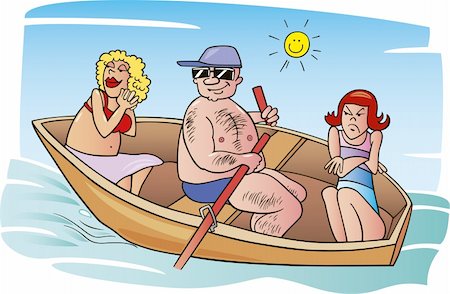 simsearch:400-05296665,k - cartoon illustration of displeased girl on vacation with her parents Fotografie stock - Microstock e Abbonamento, Codice: 400-04256746