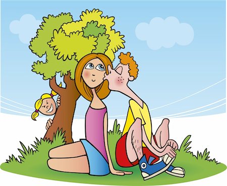 cartoon illustration of teenager couple in love Stock Photo - Budget Royalty-Free & Subscription, Code: 400-04256748