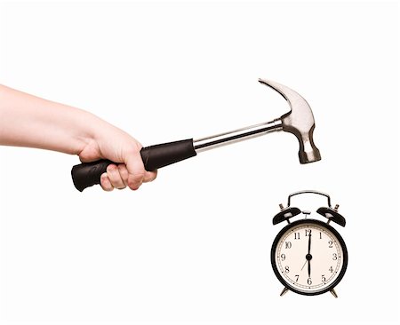 simsearch:700-05974049,k - Alarm Clock and hammer in hand isolated on white background Stock Photo - Budget Royalty-Free & Subscription, Code: 400-04256811