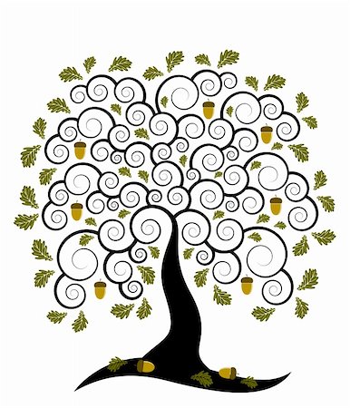 vector abstract oak tree on white background, Adobe Illustrator 8 format Foto de stock - Super Valor sin royalties y Suscripción, Código: 400-04256859