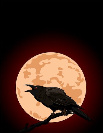 raven - Halloween Crow sitting and croaks against a full moon Stock Photo - Budget Royalty-Free & Subscription, Code: 400-04256876