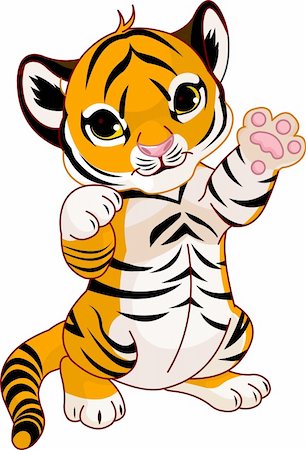 Illustration of  cute playful tiger cub  waving hello Stock Photo - Budget Royalty-Free & Subscription, Code: 400-04256883
