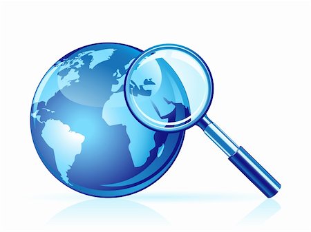 Global search icon. Magnifier and globe Stock Photo - Budget Royalty-Free & Subscription, Code: 400-04257501