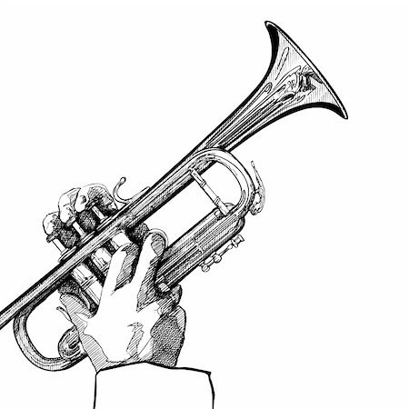 hand drawing vector illustration of a trumpet on white background Stock Photo - Budget Royalty-Free & Subscription, Code: 400-04257592