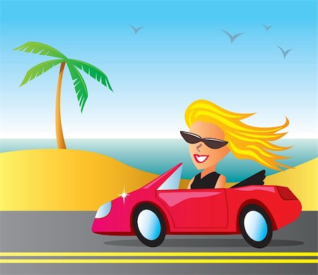 Woman cruising in a convertible at the beach. Stock Photo - Budget Royalty-Free & Subscription, Code: 400-04257885