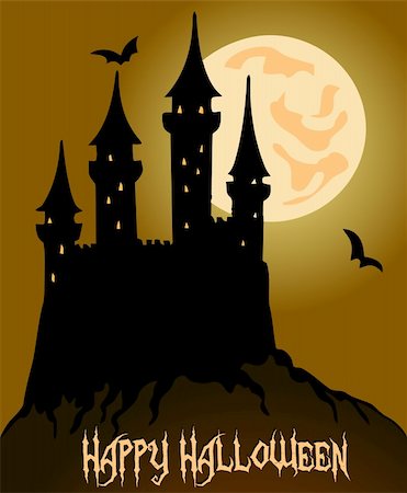simsearch:400-07774937,k - Illustration of dark scary halloween night with haunted house Foto de stock - Super Valor sin royalties y Suscripción, Código: 400-04258366