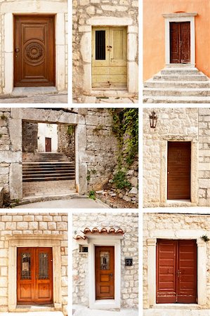 A group of old wooden doors on very old stone buildings Stock Photo - Budget Royalty-Free & Subscription, Code: 400-04258441