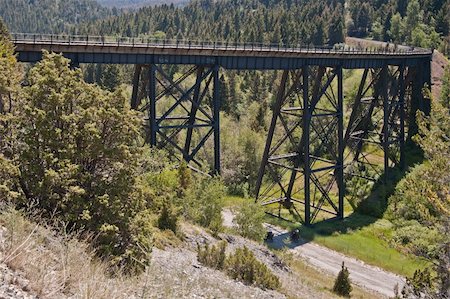 A pair of motorcyclists on a rural road are dwarfed by a railroad trestle bridge in south central Montana Stock Photo - Budget Royalty-Free & Subscription, Code: 400-04258741