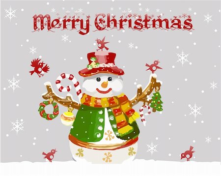 simsearch:400-08299399,k - Christmas card with snowman and birds. Vector illustration Stockbilder - Microstock & Abonnement, Bildnummer: 400-04258809