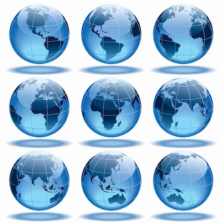 simsearch:400-06698166,k - Set of nine globes showing earth with all continents. Stock Photo - Budget Royalty-Free & Subscription, Code: 400-04259096