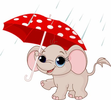 Illustration of Cute and funny baby elephant under umbrella Stock Photo - Budget Royalty-Free & Subscription, Code: 400-04259286