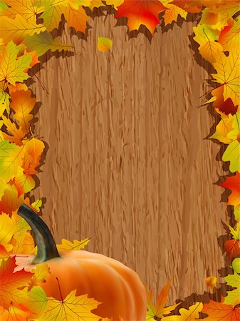 simsearch:400-04360453,k - Autumn background with Pumpkin on wooden board. EPS 8 vector file included Stock Photo - Budget Royalty-Free & Subscription, Code: 400-04259290