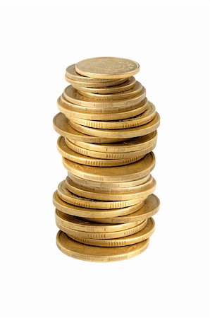 simsearch:400-04739674,k - Many golden coins in column isolated on white background Photographie de stock - Aubaine LD & Abonnement, Code: 400-04259702