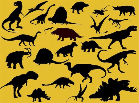 dinosaur cartoon background - collection of dinosaur silhouette - vector Stock Photo - Budget Royalty-Free & Subscription, Code: 400-04259770