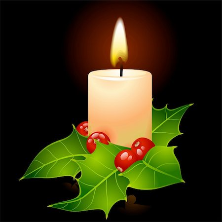 denis13 (artist) - Vector Christmas candle and holly Stock Photo - Budget Royalty-Free & Subscription, Code: 400-04259878