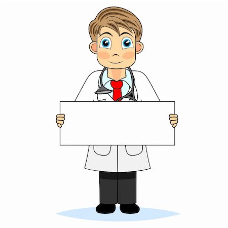 vector illustration of a cute boy doctor holding a blank sign. No gradient Fotografie stock - Microstock e Abbonamento, Codice: 400-04264870