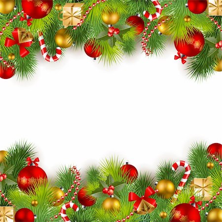 christmas background with red and golden baubles and christmas tree Stock Photo - Budget Royalty-Free & Subscription, Code: 400-04264886