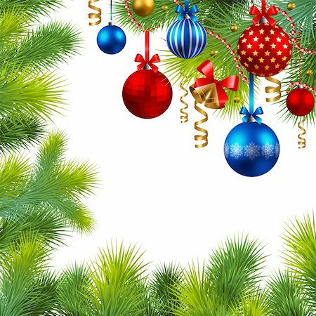 christmas frame with red and blue baubles and christmas tree Stock Photo - Budget Royalty-Free & Subscription, Code: 400-04264888
