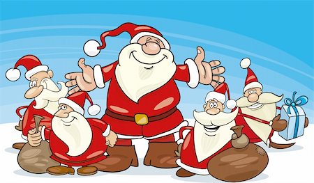 illustration of five santa clauses group Stock Photo - Budget Royalty-Free & Subscription, Code: 400-04264993