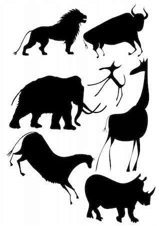 vector silhouettes - various animals in the style of cave painting. This file is vector, can be scaled to any size without loss of quality. Stock Photo - Budget Royalty-Free & Subscription, Code: 400-04265146
