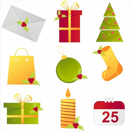 set of 9 christmas  icons Stock Photo - Budget Royalty-Free & Subscription, Code: 400-04265305