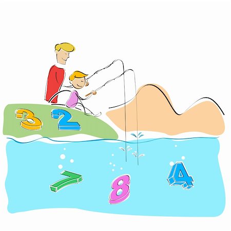 illustration of father and son fishing numbers Stock Photo - Budget Royalty-Free & Subscription, Code: 400-04265511