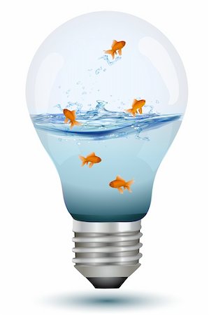 save water vector - illustration of natural bulb with water and fishes on white background Stock Photo - Budget Royalty-Free & Subscription, Code: 400-04265543