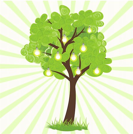 renewable energy graphic symbols - illustration of bulb growing on tree Stock Photo - Budget Royalty-Free & Subscription, Code: 400-04265592